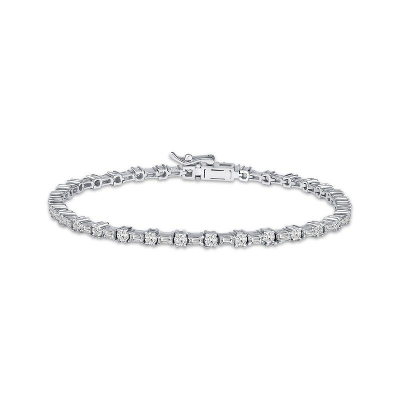 Main Image 1 of KAY Lab-Grown Diamonds Baguette & Round-Cut Bracelet 3 ct tw 14K White Gold 7.25&quot;