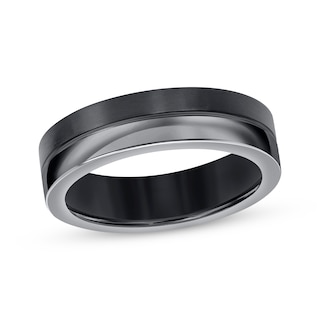 Now + Forever Men's Flat Square-Edged Wedding Band Black Titanium 6mm