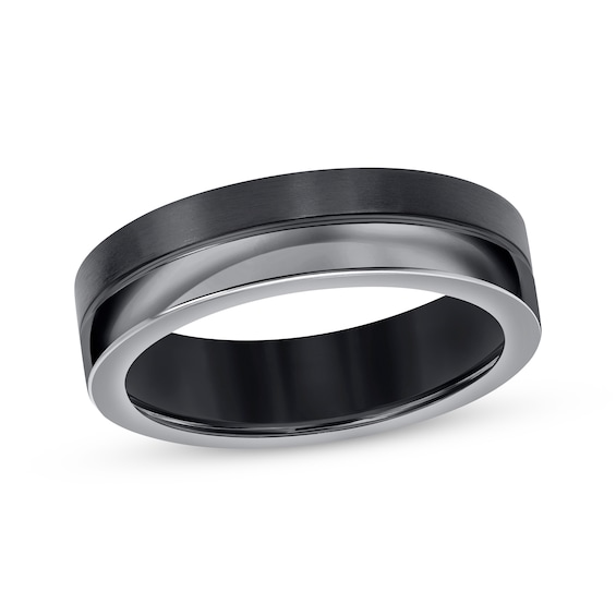 Now + Forever Men's Flat Square-Edged Wedding Band Black Titanium 6mm