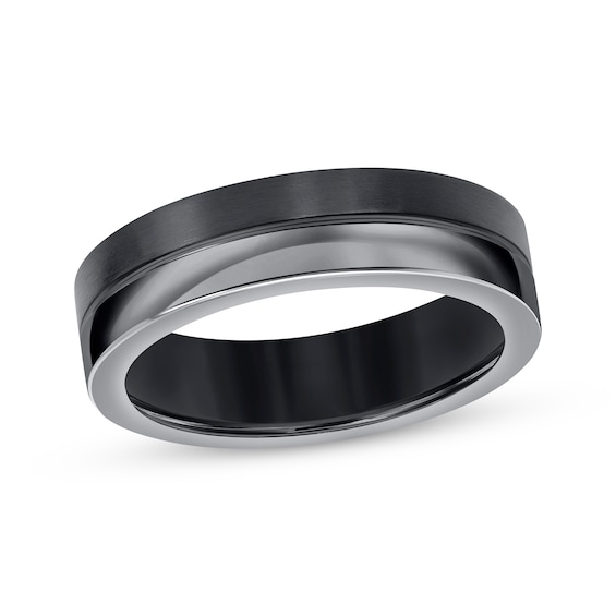 Men's Flat Square-Edged Wedding Band Black Titanium 6mm