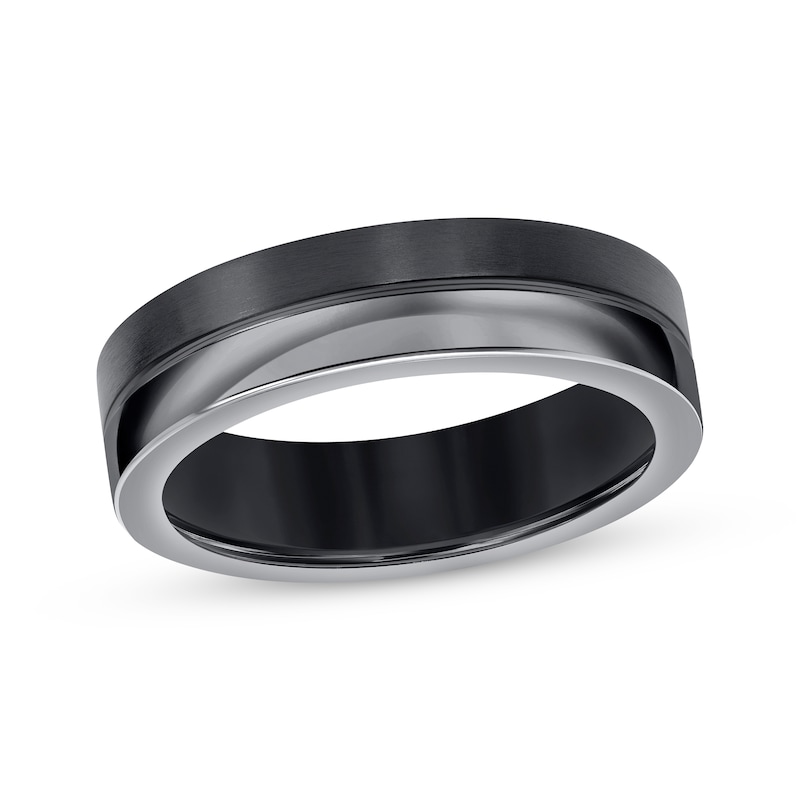 Main Image 1 of Now + Forever Men's Flat Square-Edged Wedding Band Black Titanium 6mm