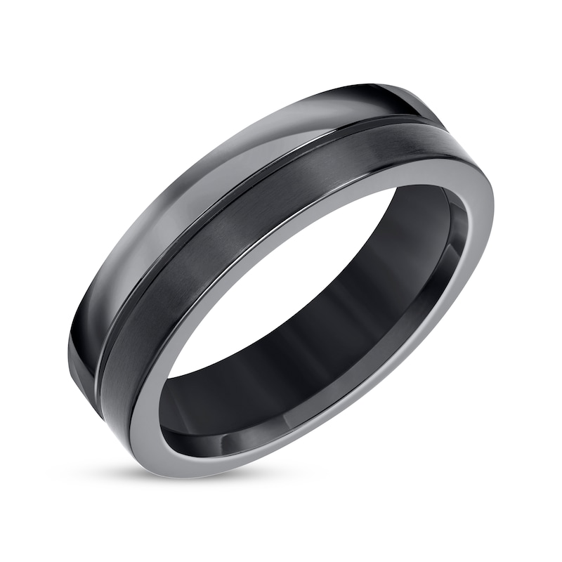 Men's Flat Square-Edged Wedding Band Black Titanium 6mm