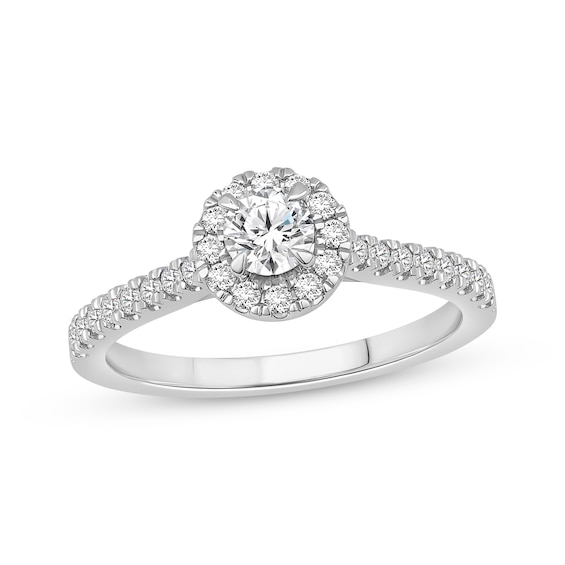 Round-Cut Diamond Halo Engagement Ring 3/4 ct tw 14K White Gold
