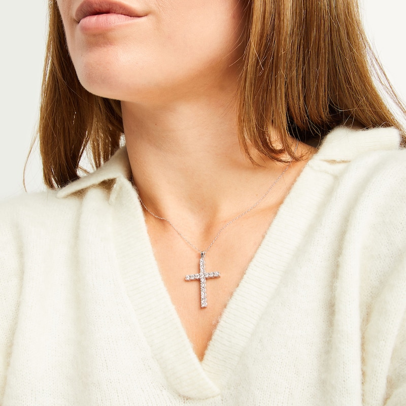 Diamond Cross Necklace 1/2 ct tw 10K White Gold 18"