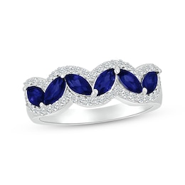 Marquise-Cut Blue Lab-Created Sapphire & White Lab-Created Sapphire Ring Sterling Silver