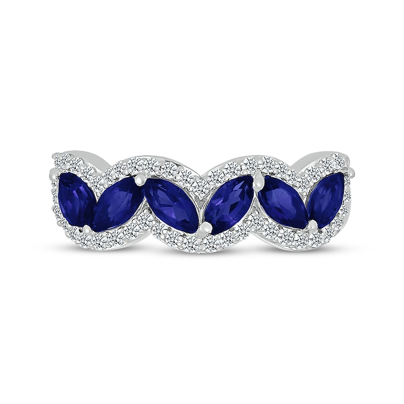 Main Image 3 of Marquise-Cut Blue Lab-Created Sapphire & White Lab-Created Sapphire Ring Sterling Silver
