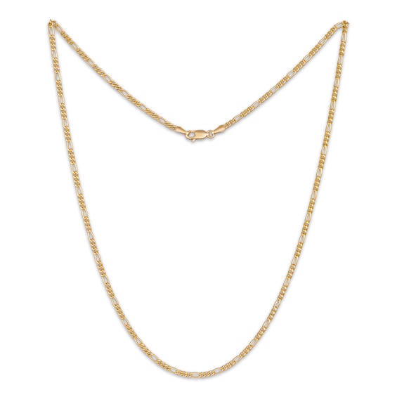 3.5mm Figaro Chain Necklace Hollow 14K Yellow Gold 18"