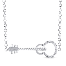 Diamond Guitar Outline Necklace 1/15 ct tw Sterling Silver 18"