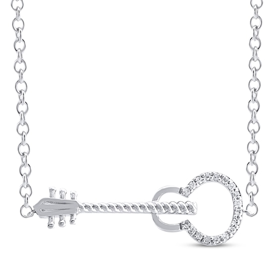Diamond Guitar Outline Necklace 1/15 ct tw Sterling Silver 18"