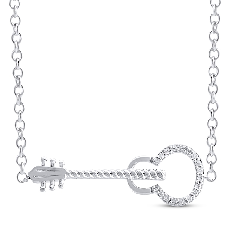 Main Image 1 of Diamond Guitar Outline Necklace 1/15 ct tw Sterling Silver 18&quot;