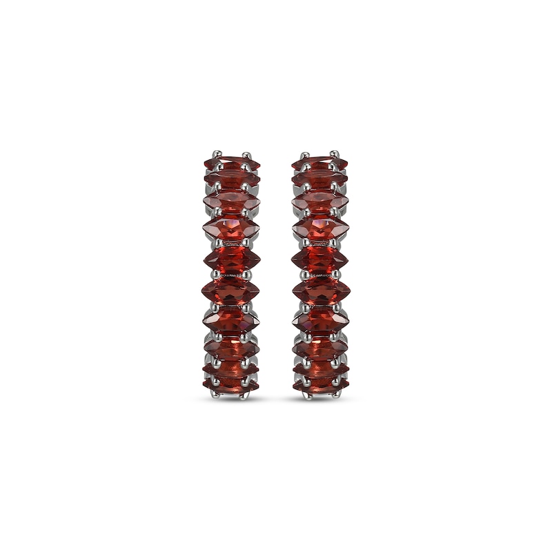 Main Image 2 of Marquise-cut Garnet Hoop Earrings Sterling Silver