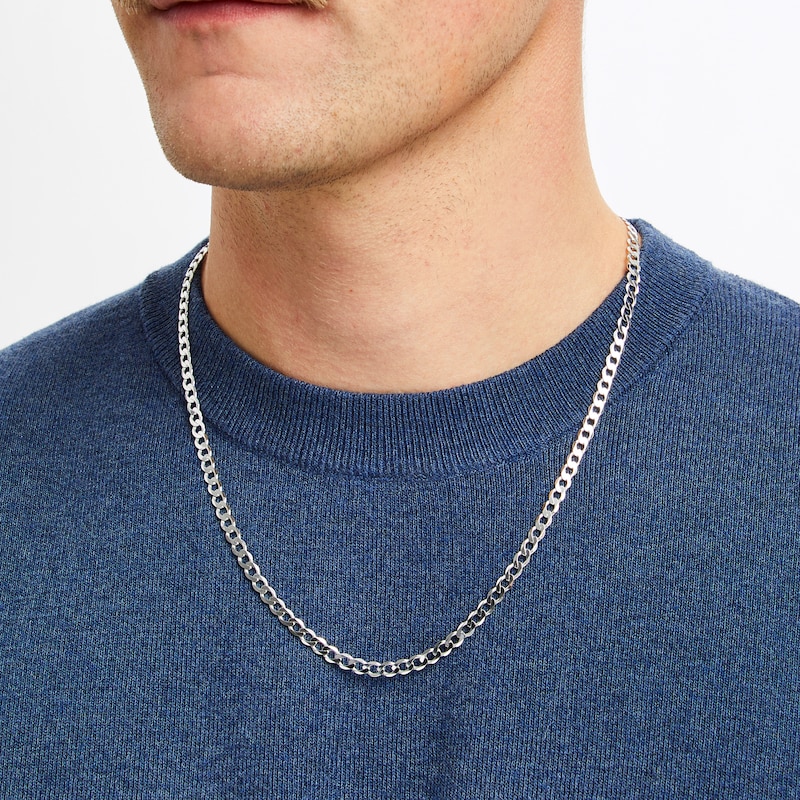 Main Image 3 of Curb Chain Necklace 5mm Solid 10K White Gold 22&quot;
