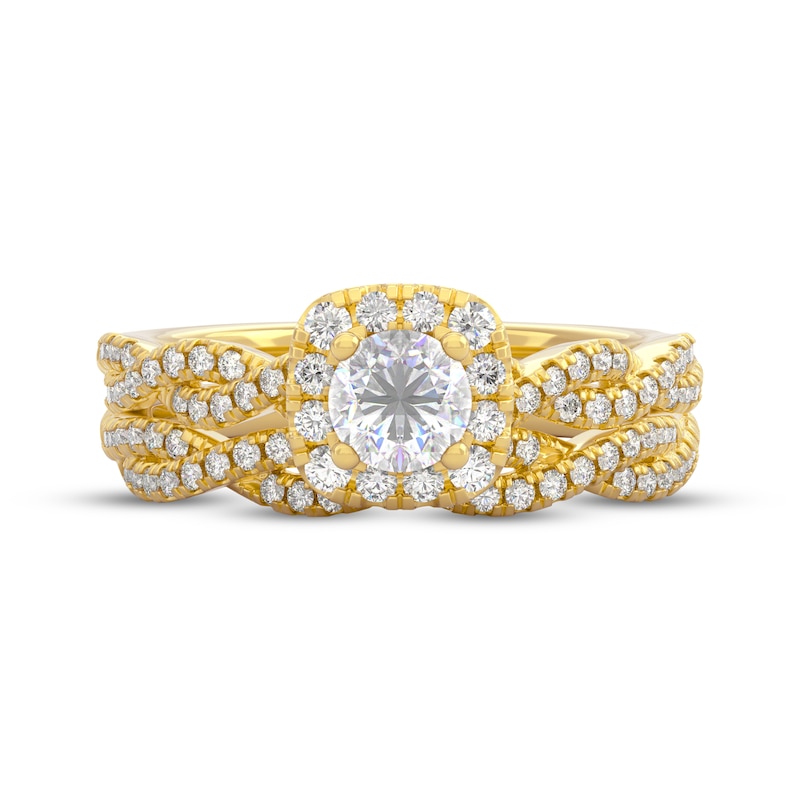 Main Image 3 of THE LEO Prisma Diamond Round-Cut Cushion Halo Bridal Set 3/4 ct tw 14K Yellow Gold