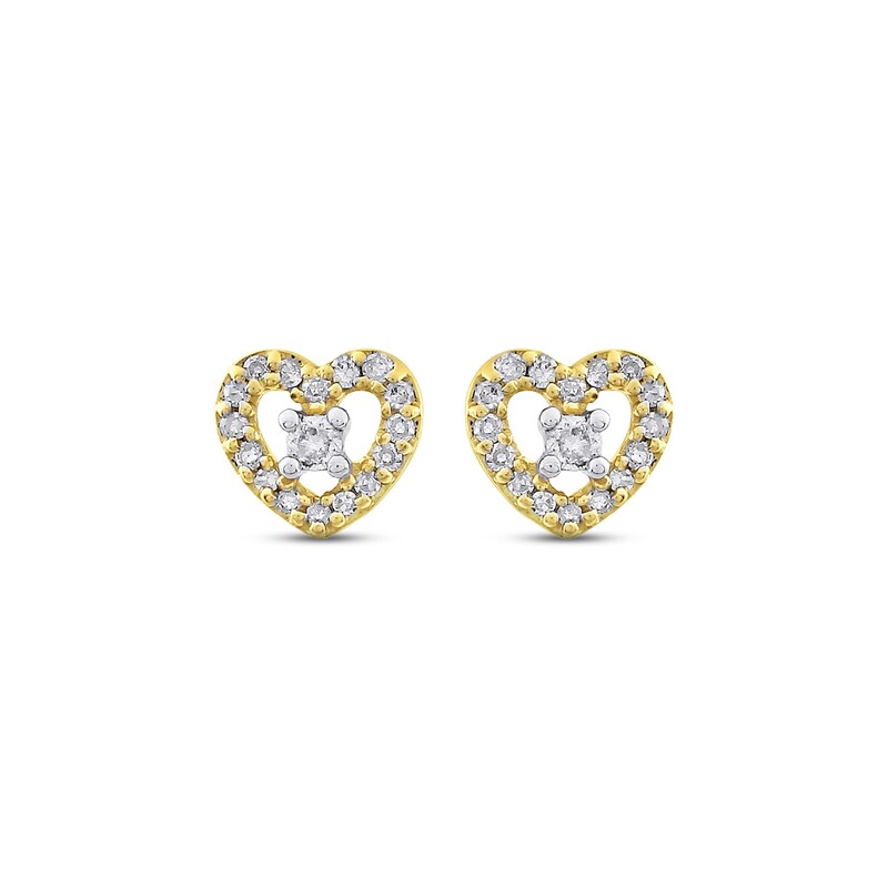 Main Image 2 of Diamond Heart-Shaped Stud Earrings 1/10 ct tw 10K Yellow Gold