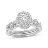 Thumbnail Image 1 of THE LEO Ideal Cut Diamond Oval Halo Bridal Set 7/8 ct tw 14K White Gold