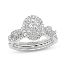 THE LEO Ideal Cut Diamond Oval Halo Bridal Set 7/8 ct tw 14K White Gold