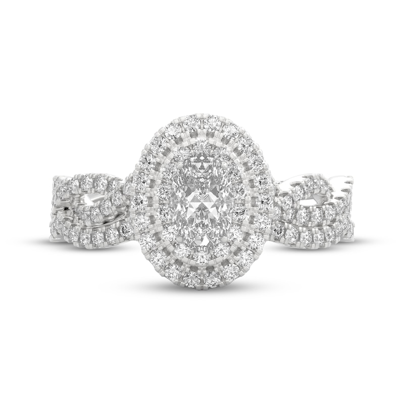 Main Image 3 of THE LEO Ideal Cut Diamond Oval Halo Bridal Set 7/8 ct tw 14K White Gold