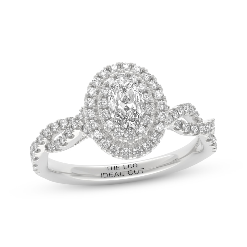 Main Image 1 of THE LEO Ideal Cut Diamond Oval Halo Engagement Ring 7/8 ct tw 14K White Gold