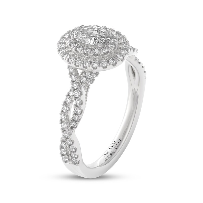 Main Image 2 of THE LEO Ideal Cut Diamond Oval Halo Engagement Ring 7/8 ct tw 14K White Gold