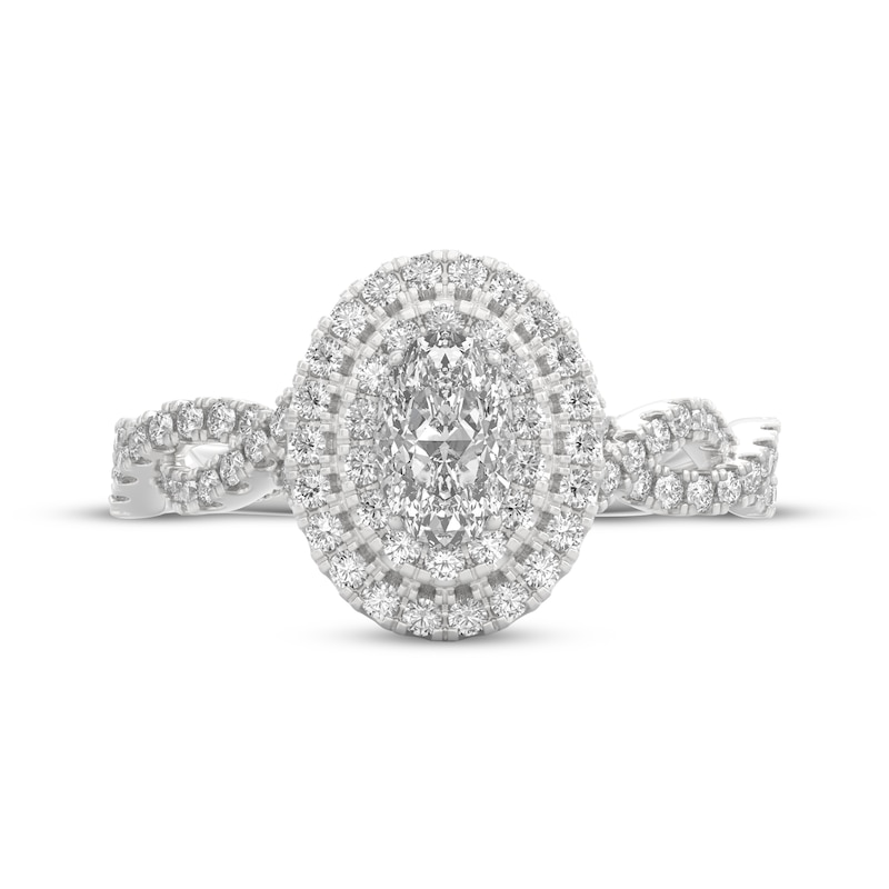 Main Image 3 of THE LEO Ideal Cut Diamond Oval Halo Engagement Ring 7/8 ct tw 14K White Gold