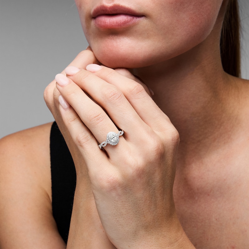 Main Image 7 of THE LEO Ideal Cut Diamond Oval Halo Engagement Ring 7/8 ct tw 14K White Gold