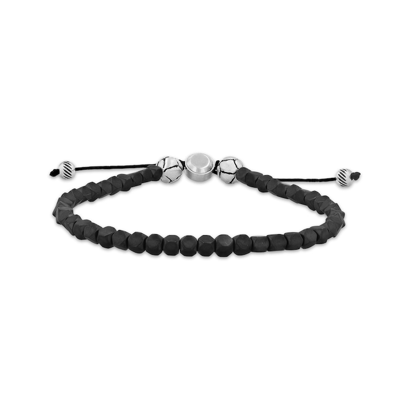 Main Image 1 of Men's Hematite Bead Bolo Bracelet Stainless Steel & Black Ion Plating