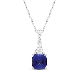 Cushion-Cut Blue Lab-Created Sapphire & White Lab-Created Sapphire Necklace Sterling Silver 18"