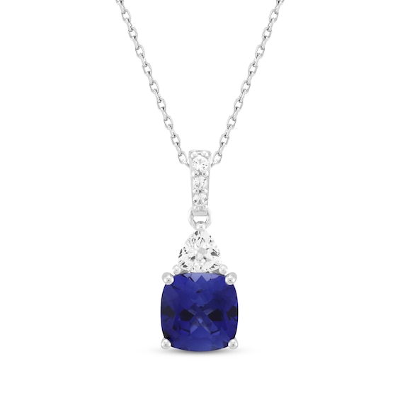 Cushion-Cut Blue Lab-Created Sapphire & White Lab-Created Sapphire Necklace Sterling Silver 18"