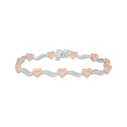 Diamond Heart Link Bracelet 1/4 ct tw 10K Two-Tone Gold 7"