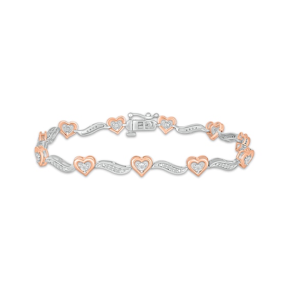 Diamond Heart Link Bracelet 1/4 ct tw 10K Two-Tone Gold 7"