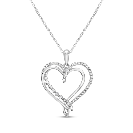 Diamond Intertwining Hearts Necklace 1/10 ct tw 10K White Gold 18"