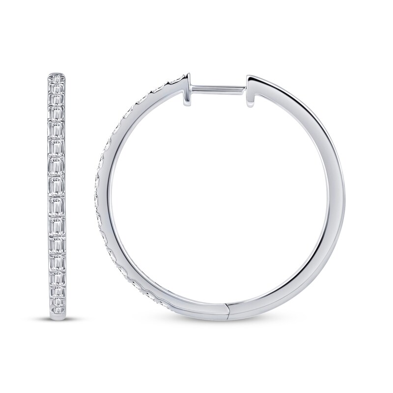 Main Image 3 of Baguette-Cut Diamond Hoop Earring 1/2 ct tw 10K White Gold