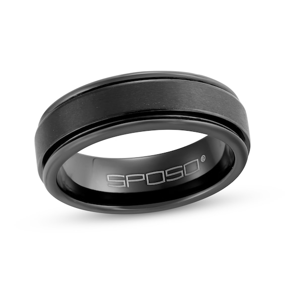 Satin Finish Wedding Band Black Tungsten Carbide 7mm
