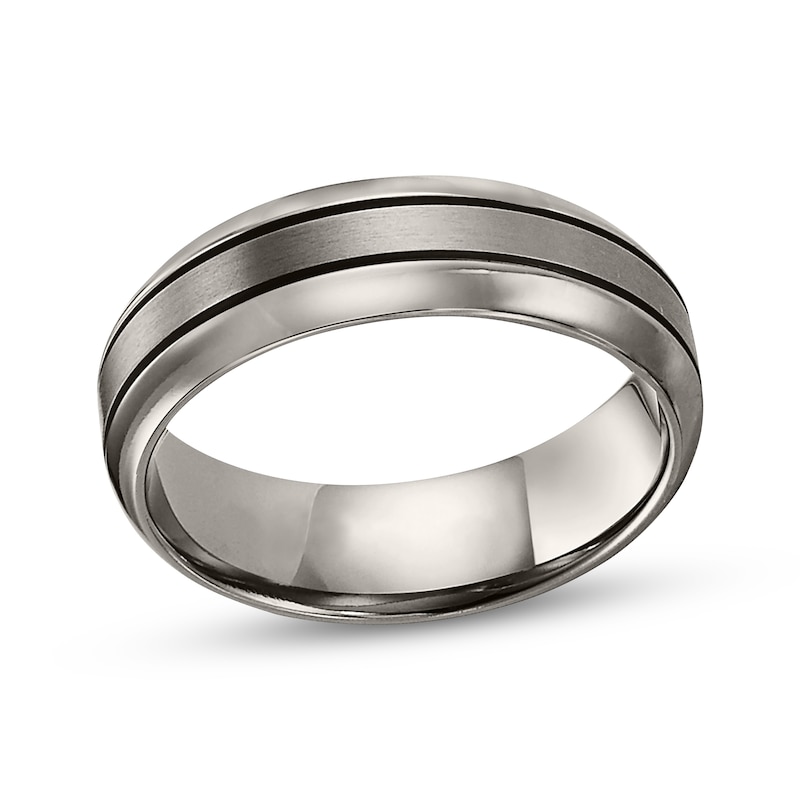 Main Image 1 of Channeled Titanium Wedding Band 7mm