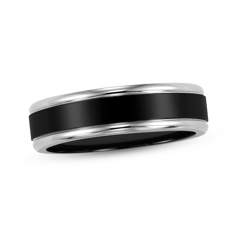Main Image 1 of Black & White Titanium Wedding Band 6.5mm