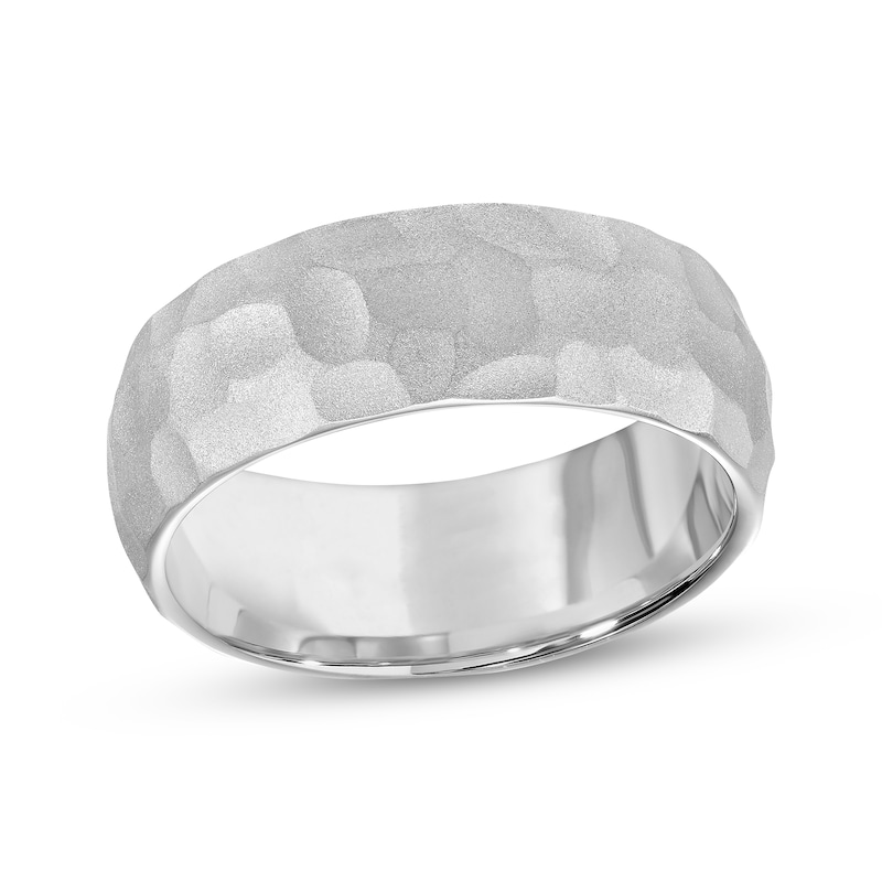 Main Image 1 of Matte Hammered Wedding Band White Tungsten Carbide 8mm