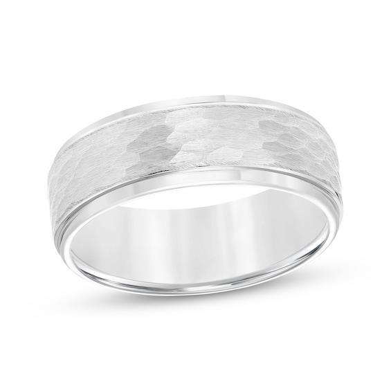 Hammered Wedding Band White Tungsten Carbide 8mm