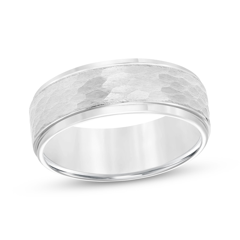 Main Image 1 of Hammered Wedding Band White Tungsten Carbide 8mm