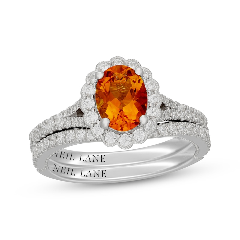 Main Image 1 of Neil Lane Oval-Cut Citrine & Diamond Scalloped Halo Bridal Set 5/8 ct tw Diamonds 14K White Gold