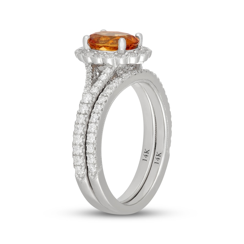 Main Image 2 of Neil Lane Oval-Cut Citrine & Diamond Scalloped Halo Bridal Set 5/8 ct tw Diamonds 14K White Gold