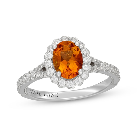 Neil Lane Oval-Cut Citrine & Diamond Halo Engagement Ring 1/2 ct tw 14K White Gold