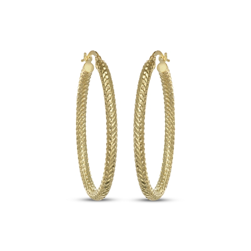 Main Image 2 of Italian Brilliance Diamond-Cut Oval Hoop Earrings 14K Yellow Gold 39.5mm