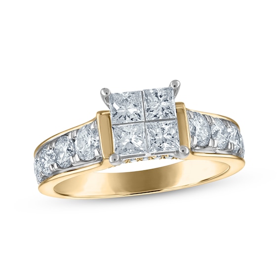 Now + Forever Princess-Cut Diamond Quad Engagement Ring 1-3/4 ct tw 14K Two-Tone Gold