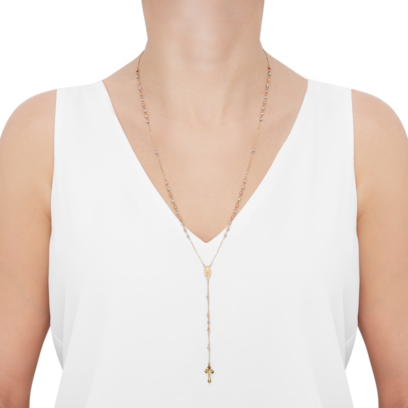 Rosary Necklace 14K Tri-Tone Gold 26"