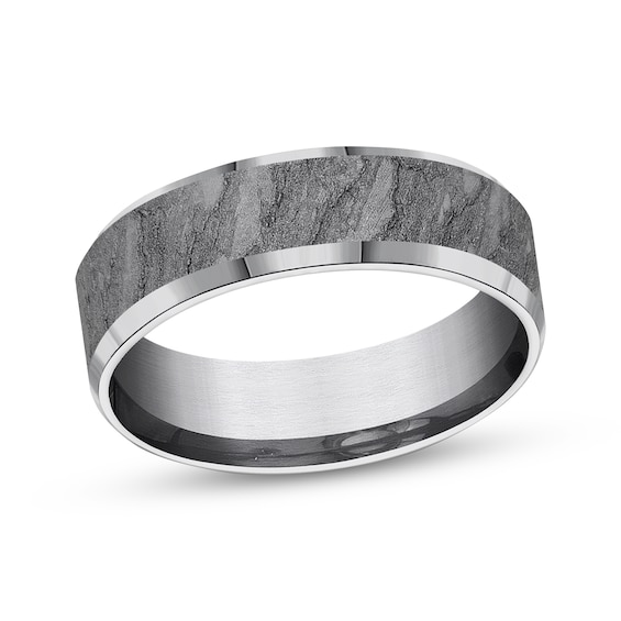 Now + Forever Men's Lava Rock Pattern Wedding Band Grey Tantalum 7mm