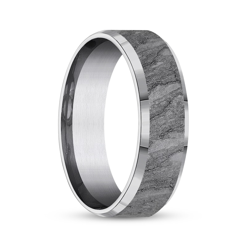 Main Image 2 of Now + Forever Men's Lava Rock Pattern Wedding Band Grey Tantalum 7mm