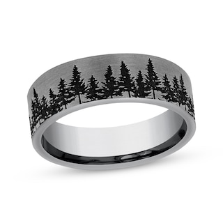 Now + Forever Treeline Pattern Wedding Band Gray Tantalum 7mm