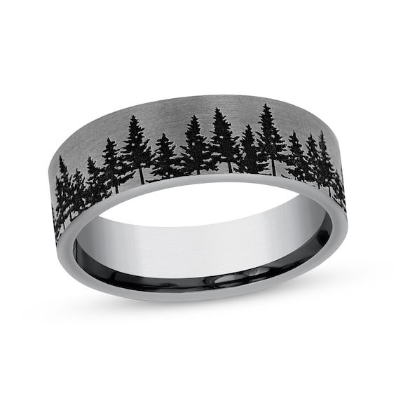 Now + Forever Treeline Pattern Wedding Band Gray Tantalum 7mm
