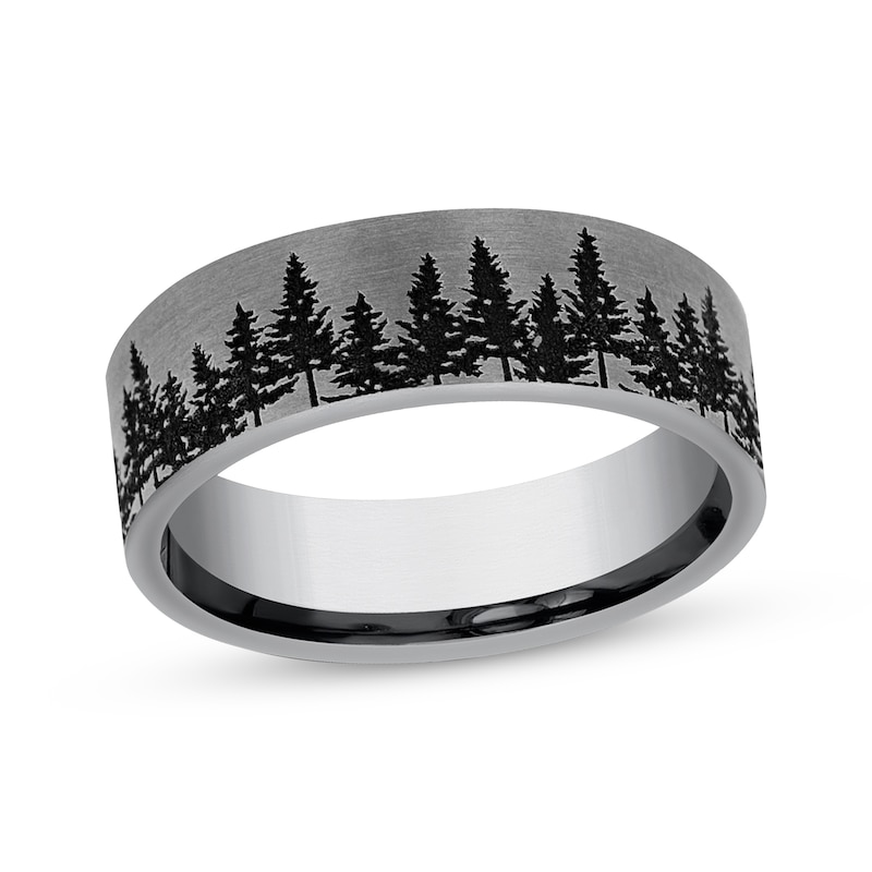 Main Image 1 of Now + Forever Treeline Pattern Wedding Band Gray Tantalum 7mm