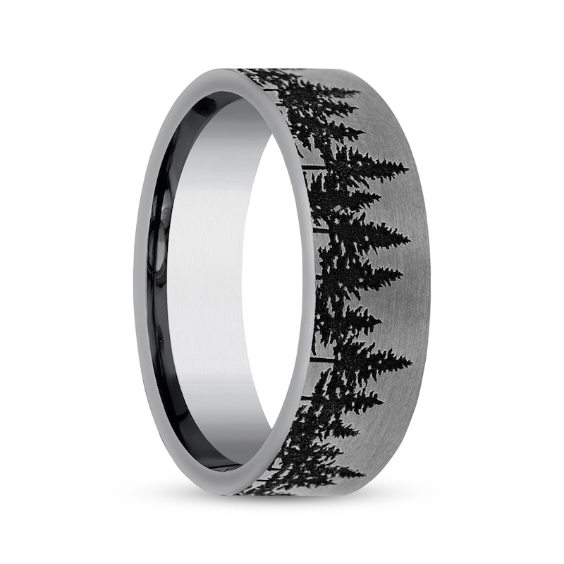 Main Image 2 of Now + Forever Treeline Pattern Wedding Band Gray Tantalum 7mm
